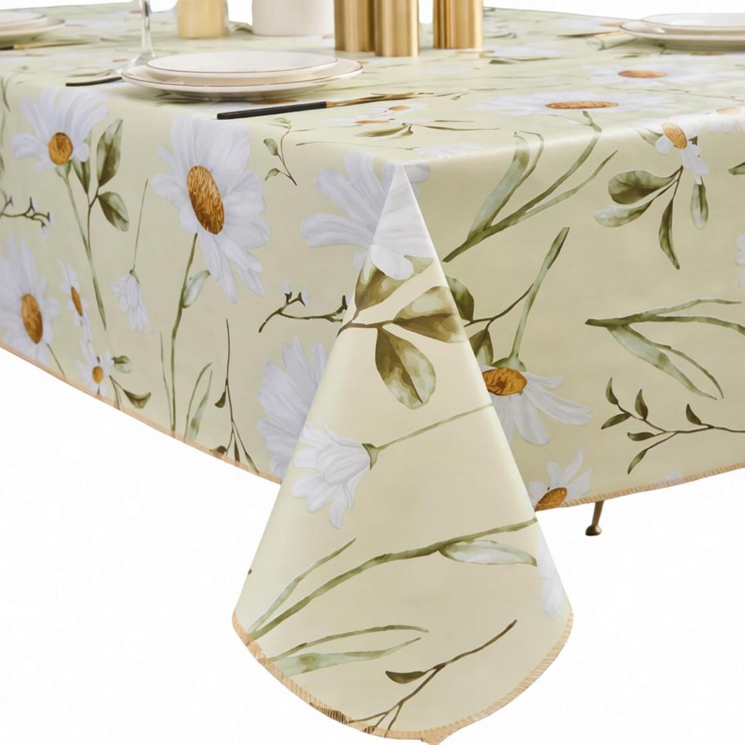 Vinyl Tablecloth with Flannel Backing - Waterproof, Oil-Proof, Easy to Clean -Plastic Table Cloth - Perfect for Dining Tables, Kitchen Tables, Parties (Flowers Pattern, 5472 Inch Rectangular)