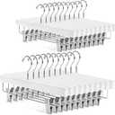 Nature Smile Deluxe Wooden Pants Hangers Solid Wood Bottom Jeans Hanger Skirt Hanger with 2-Adjustable Clips Pack of 20 (White)