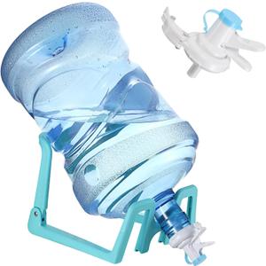 JUXYES Gallon Water Jug Holder Stand and Water Dispenser Valves, Collapsible Water Dispenser Stand and Water Jug Cap Bottle Spout Valve for 3-5 Gallon Non Threaded Crown Top Drinking Bottle