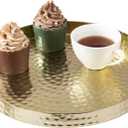 MyGift 11 Inch Deluxe Hammered Brass Round Decorative Tray - Aluminum Plated Serving Display Platter, Centerpieces and Vanity Tray - Handcrafted in India