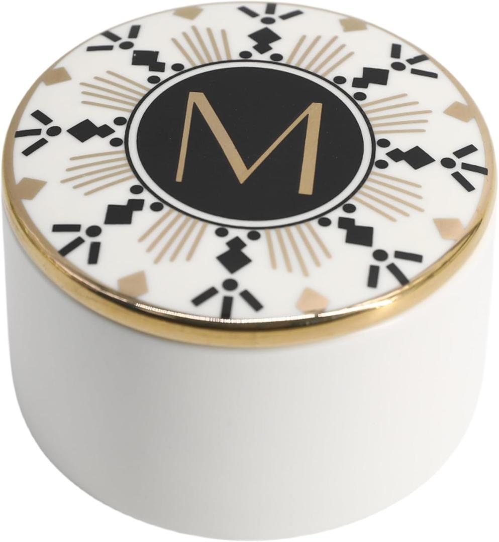 COLLECTIVE HOME - Monogram Jewelry Box, Bohemian Ceramic Trinket Box, Storage for Necklace Ring Bracelet Keys, Birthday Mother's Day Christmas Gift for Women, 3.25" x 2.5" (M)