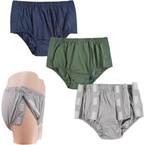 3 Pack Cotton Post Surgery Underwear for Women, Disabled Adaptive, Tear Away Briefs, Reusable Incontinence Underpants (Brown, XL)
