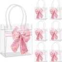 12 Pcs Pink Bow Clear PVC Gift Bag with Handle, 5. 91 x 6. 3 x 2. 76 Inches Pink Coquette Bowknot Tote Bag for Bachelorette Bridal Baby Shower Wedding Birthday Party Favor