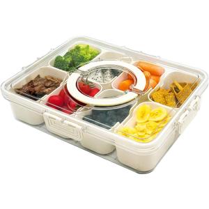 8 Compartment Snack Box Containers,Divided Snack Serving Tray with Lid and Handle,Veggie Tray with Lid for Fruit, Candy, Nuts, Salad Serving Platter for Picnic, Party,White,1Pack