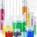 Artcome Plastic Graduated Cylinders and Beakers with 5 Pipettes, 10/25/50/100/250ml Cylinders, 10/25/50/100/150/250/500/1000ml Beakers, 5 Stirring Rods  Ideal for Science Lab, DIY, Halloween Decor