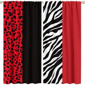 Black Red Curtains Leopard and Zebra Animal Print Window Drapes Thermal Insulated Curtains 2 Panels, Room Darkening for Living Room Bedroom Window Treatments 42" x 45"Decor