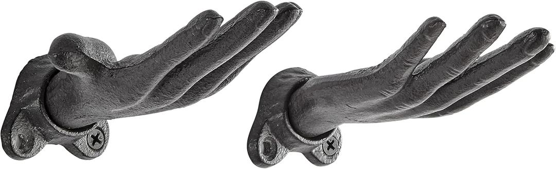 Danya B. "Palms Up Dark Brown Cast Iron Wall Mount Hook Set (Set of 2), Entryway Hooks or Unique Room Dcor for Hanging Coats, Purses, Scarves, or Jewelry