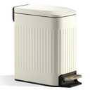 Small Bathroom Trash Can with Lid Soft Close-6L/1.6 Gal Slim Step Garbage Can-Metal Pedal Wastebasket-Narrow Rectangle Garbage Container Bin for Corner Office, Bedroom, Toilet, Live Room-Beige (1.3 Gallon, Milky White)