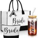 Zubebe 3 Pcs Bride Gifts Set for Bridal Shower Include Glass Cup Canvas Tote Bag Makeup Bag for Honeymoon Gift(Bride)