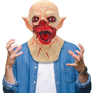 Vampire Mask with Sharp Teeth, Scary Latex Adults Demon Monster Face Masks for Cosplay Party Props - Light Brown