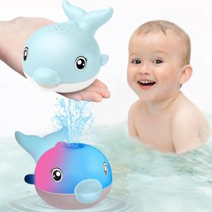 Bath Toys, Light Up Dolphin Baby Bath Toys for Babies 6-12 12-18 Months, Rechargeable Sprinkler Musical Toys, Easter Basket Stuffers Bathtub Toys for Toddlers 1-3 2-4 Boys Girls Infant Kids- Blue