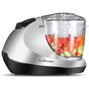 La Reveuse Electric Mini Food Chopper Vegetable Fruit Cutter Meat Grinder Mincer Small Food Processor with 1.3-Cup Prep Bowl, Silver