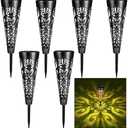 Pearlstar Solar Lights Outdoor Garden Decorative Pathway Lights Waterproof Unique LED Solar Stake Lights for Patio Yard Walkway Driveway Landscape Decor, Conical, Warm Lights, Black-6pack