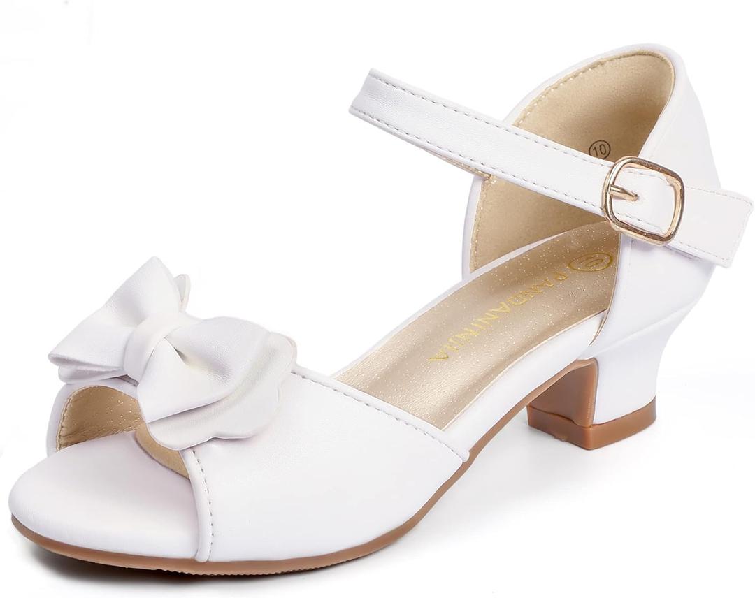 PANDANINJIA Wendy Girls Heels Dress Shoes Flower Girl Mary Jane Sandals Wedding Party Princess Shoes for Toddler Little Kid Big Kid, Size 4