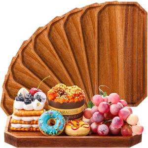 Dandat 12 Pack Wooden Serving Platter Bulk Acacia Wood Platters 10 x 5 Inch Rustic Serving Tray Rectangular Charcuterie Board Cheese Plate for Home Decor Dessert Vegetables Fruit Cookie