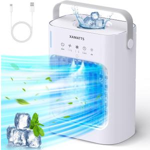 Portable Air Conditioners Cooling Fan,4 in1 Evaporative Mini Air Conditioner Portable, 700ml Personal Small Desk Air Cooler Fan, Humidifier,Night Light,3 Wind Speeds for Home Office Indoor Use (F02 White)