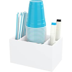 Cup Holder with Marker Slot, Party Cup Dispenser Acrylic Cup Organizer Mark Your Cup and Drink Up Caddy Modern Bar Counter Decor, White (Single)