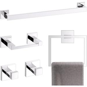 TURS Chrome 5-Piece Bathroom Hardware Set Towel Bar Set SUS304 Stainless Steel Towel Racks for Bathroom Wall Mounted, 23.6-Inch