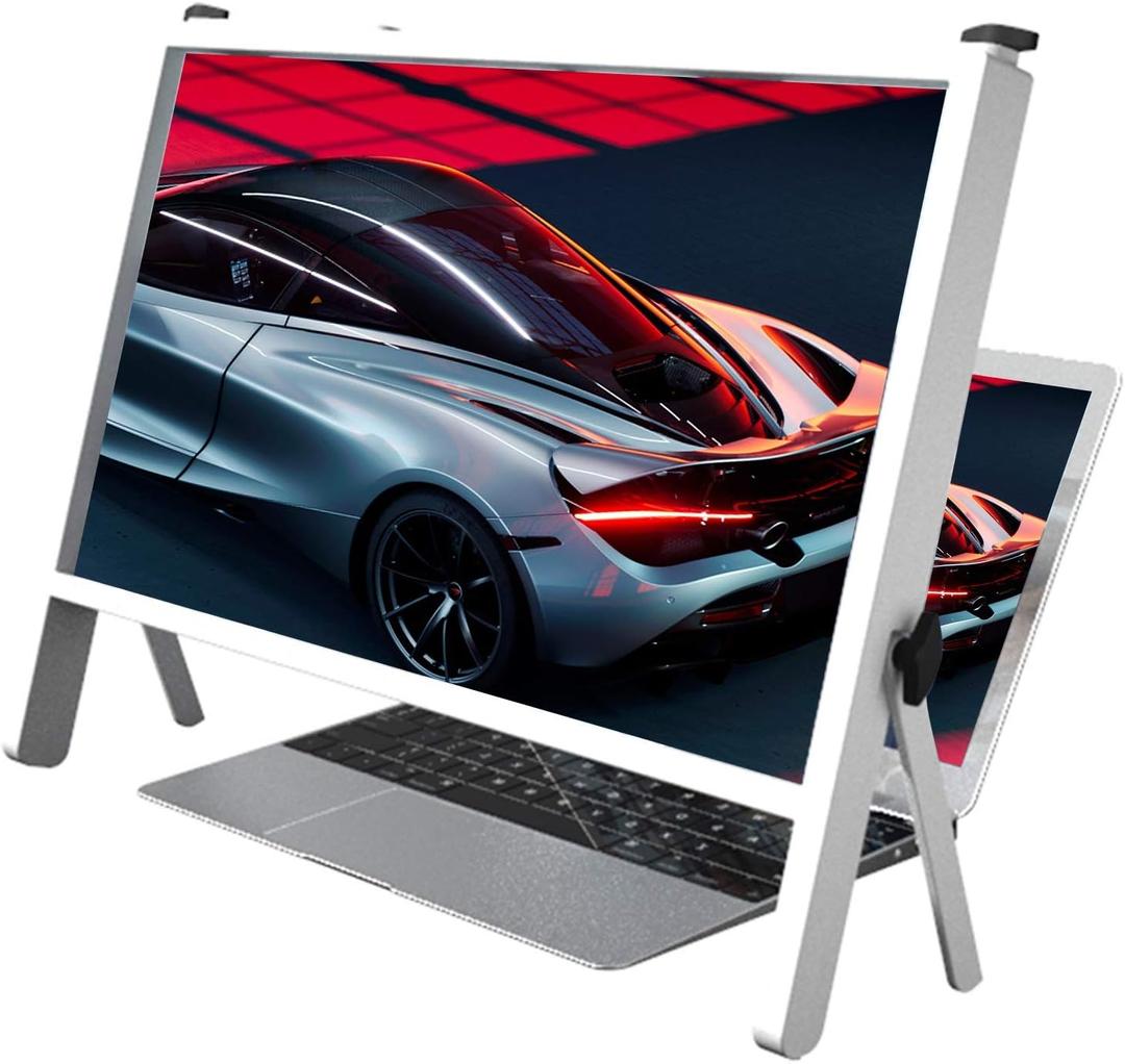 3D 21 Inch Laptop Computer Screen Magnifier, Laptop Computer Screen Magnifier Expanders Bracket Magnifiers Ultra-Clear Projector Screen Magnifying, Portable Amplifier Desktop (Color : White)