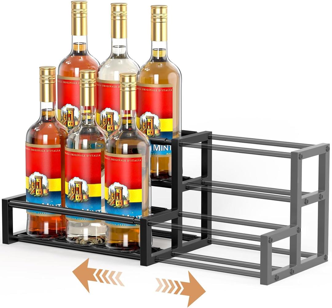 Expandable Coffee Syrup Organizer, Heavy Duty Syrup Rack Enlarged 6-12 Bottles Syrup Holder for Coffee Bar Accessories, Width Adjustable Space-Saving Storage Coffee Rack for Syrup, Liquor, Dressing