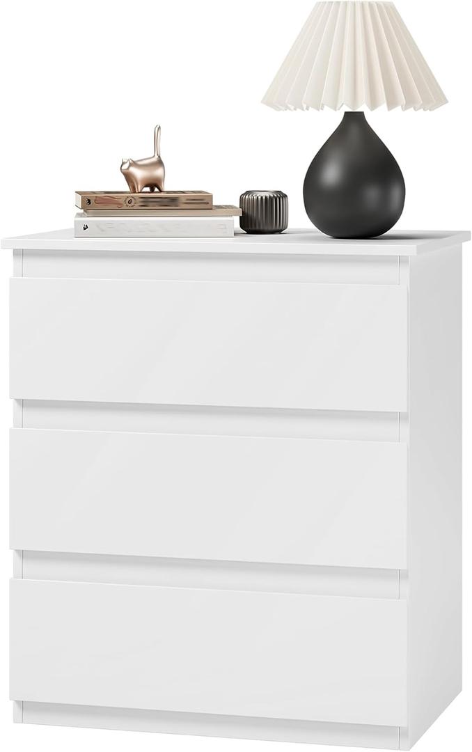 Bamjoy White Nightstand with 3 Drawers, Beside Table with Drawers for Bedroom, Small Side Table Storage Cabinet 3 Drawer Night Stand for Home Office, 18.0W x 14.0D x 24.8H Inches