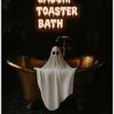 KYHLHS Live Laugh Toaster Bath Ghost Poster  Funny Gothic Bathroom Wall Art, Cute Ghost in Tub Canvas Print, Spooky Halloween Decor for Goth Restroom or Dark Aesthetic Room 16 x 24 Inch Unframed