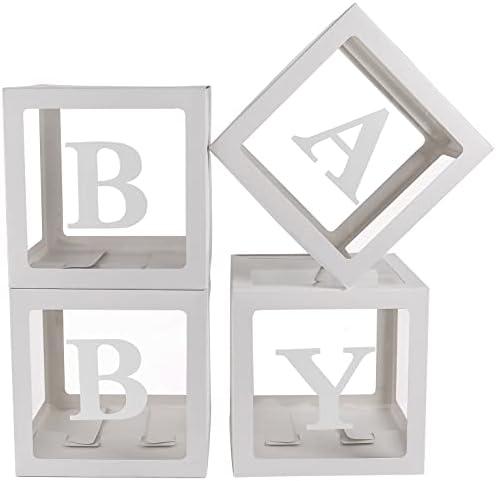 Sooyee Frame, Picture Frame - Boxes with Letters for Baby Shower, 11.8x11.8x11.8 inches, White, Set of 4