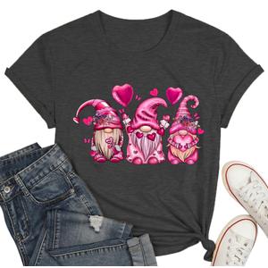 Valentine's Day Shirt Womens Cute Graphic T-Shirts Funny Love Heart Print Short Sleeve Romantic Tops, M, Grey