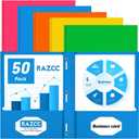 Two Pocket Folders, RAZCC 50 Pack Two Pocket Folders with Prongs, 3 Prong Folders Fit Letter Size Paper, Pocket Paper File Folders for School Office Home Business, Assorted 5 Colors