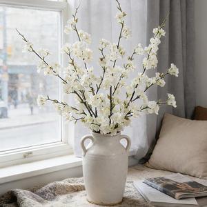 LESING 4pcs Artificial Cherry Blossom Flowers, 41.4" Realistic Fake Silk Long Stems Artificial Cherry Blossom Branches for Floor Table Home Wedding Decoration (White-1)