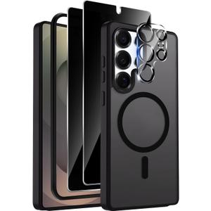 Samsung Galaxy S25 Ultra Case, With 2X Privacy Screen Protector + 1X Camera Lens Protector,  Anti Yellowing  Compatible With MagSafeShockproof Slim Magnetic Phone Case for Galaxy S25 Ultra, Black