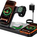 Dual Phone Magnetic Wireless Charging Station for Apple Ecosystem, Wireless Charging Station for Apple Devices with Auto Switch 7-Color Light & Clock,for iPhone17,for iwatch11, for AirPods Pro3(Black