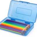 Tamaki 1 Pack Plastic Pencil Box Large Capacity Pencil Boxes Clear Boxes with Snap-tight Lid Stackable Design and Stylish Office Supplies Storage Organizer Box, Blue