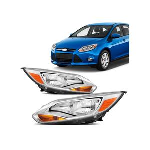 Headlights Headlamp Assembly compatible with 2012 2013 2014 Ford Focus Halogen Models,Include Bulbs, Chrome Housing Amber Corner