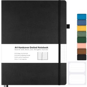 Dotted Journal, Hardcover Notebook 8.5 x 11, Dot Grid Notebook Journal for Women, Men, Large Leather Journals for Writing, Bullet, No Bleed Thick Paper, A4 Notebooks for Work, School, Notes, Black
