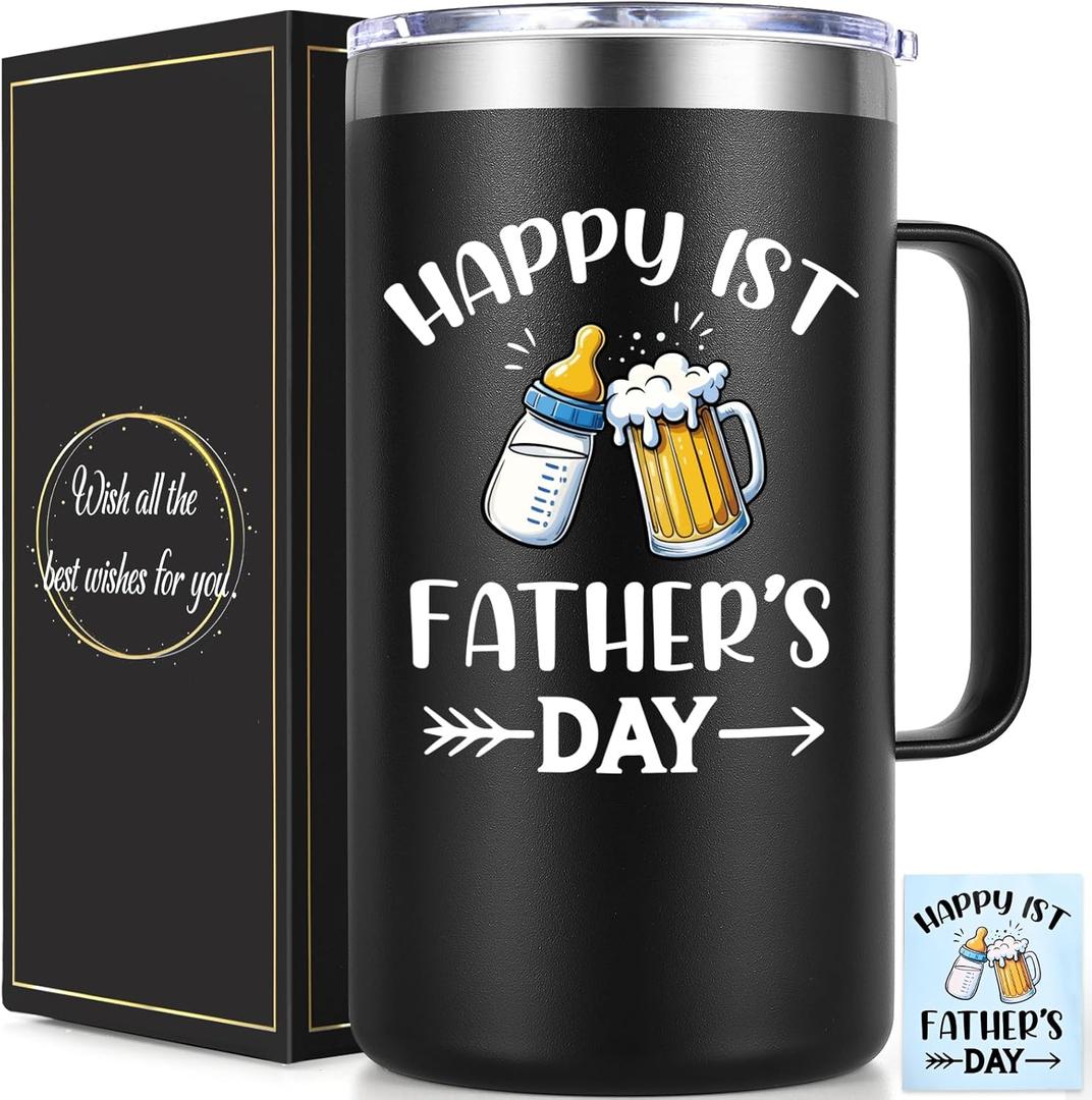 Lifecapido New Dad Gifts, Happy 1st Father's Day 20oz Insulated Coffee Mug with Card, First Father's Day Gifts for New Dad, Black Lifecapido New Dad Gifts, Happy 1st Father's Day 20oz Insulated Coffee Mug with Card, First Father's Day Gifts for New Dad, Black