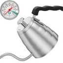 Coffee Gator Gooseneck Kettle with Thermometer - 40oz Premium Stainless Steel Pour Over Coffee Maker Kettles, Stove Top, w/Precision Drip Spout, for Drip Coffee, French Press, Tea Kettle, 5 Cup, 1.2L