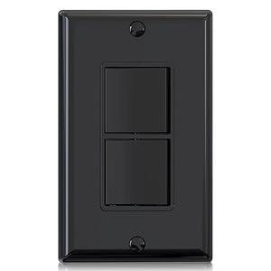 AIDA Single Pole Double Paddle Rocker Decorator Light Switch, 15 Amp Self-grounding Electrical Light Switches, Residential Grade, UL Listed (1 Pack, Glossy Black)