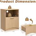 Fluted Nightstands Set of 2, Natural Oak Night Stand, Mid Century Modern Bedside Table with Drawer & Open Shelf, End Tables for Bedroom, Curved Profile Design Side Tables for Living Room