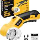 Saker Cordless Electric Scissors,Cardboard Box Cutter,4V Rechargeable Rotary Cutter with Safety Lock & LED Light,Cardboard Cutter for Cutting of Fabric, Leather, Carpet, Plastic, and More (Yellow 1 Blade)
