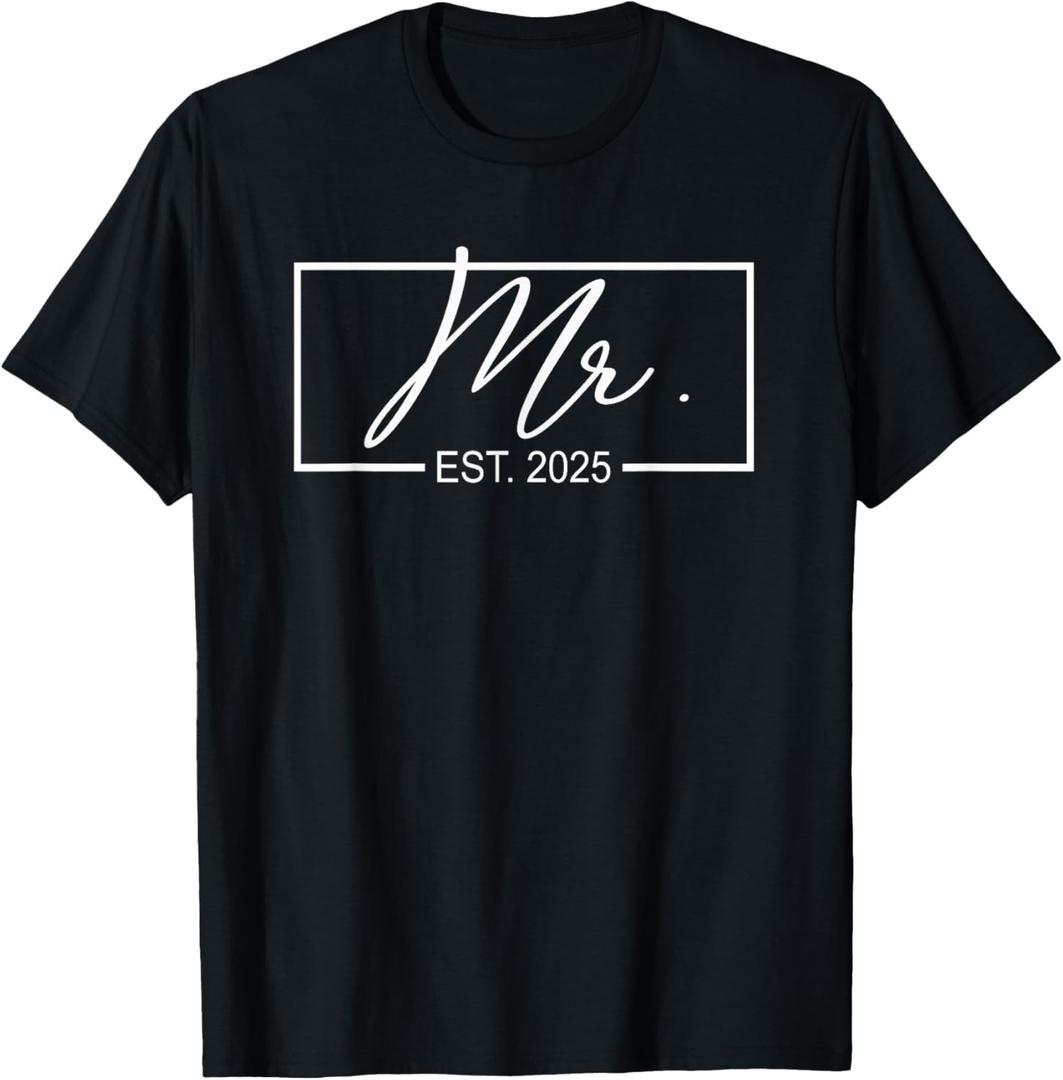 Mr. Est. 2025 Just Married Wedding Hubby Mr & Mrs Couple T-Shirt, Small