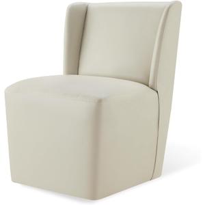 KISLOT Upholstered Dining Chairs Set of 1 with Casters, Wingback Modern Side Armless Deskchair with Rollers for Diningroom Bedroom Livingroom Reading Room, Cream Faux Leather