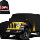 7 Layers Car Cover Custom Fit Jeep Wrangler 2 Door JK JL CJ YJ TJ Sahara 1987-2025, Heavy Duty Waterproof All Weather Full Exterior Cover Outdoor Protection with Door Zipper & Cotton, Black