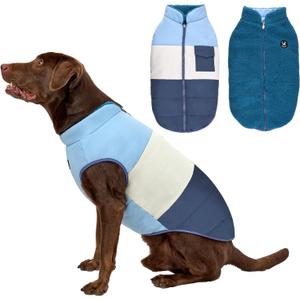 Reversible Dog Winter Coat, Waterproof Warm Fleece Sweater Windproof Lightweight Pet Snow Jacket for Medium Large Dogs with Double Ended Zipper, Cold Weather Dog Coat, Blue, L, Neck 1818.9", Chest 29.930.7"