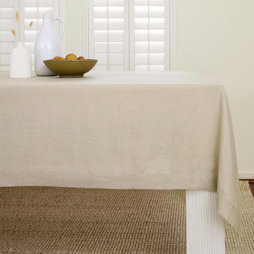 Solino Home Natural Linen Tablecloth 60 x 120 Inch - 100% Pure Linen Table Cloth for Rectangle Tables - Fete, Machine Washable Tablecloth for Spring, Summer, Mothers Day