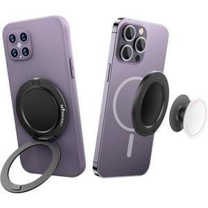 MINDSKY Dual-Sided Magnetic Phone Ring Holder Cell Phone Grip Stand Compatible with Magsafe Cases iPhone 12 13 14 15 Series (Dual Magnet)