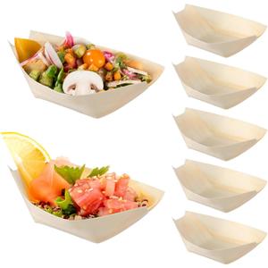 Operitacx 100PCS Sushi Boat Disposable Mini Wooden Serving Trays 3.34Inch for Sushi Appetizer Dessert Buffet Catering Parties - Biodegradable