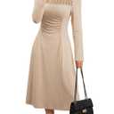 Dokotoo Womens Dresses Casual Long Sleeve Fall Dresses for Women 2025 Elegant Crewneck Lace Solid Midi Formal Cocktail Dress Outfits Apricot Medium