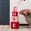 Glitzhome 25"H Valentine's Day Double-Sided Wooden Porch Decor, XOXO & LOVE Boxed Porch Sign for Front Door Yard Home Party Wedding Decor 