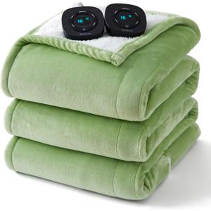 Bedsure Electric Blanket Queen Size - Dual Control Heated Blanket Queen, GentleSoft Fast Heating with 10 Time Settings & 10 Heat Settings, Warm Gift for Grandma (84x90 inches, Sage Green)